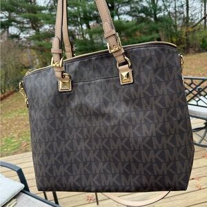 Michael Kors Dark Brown Signature Tote with Gold Accents